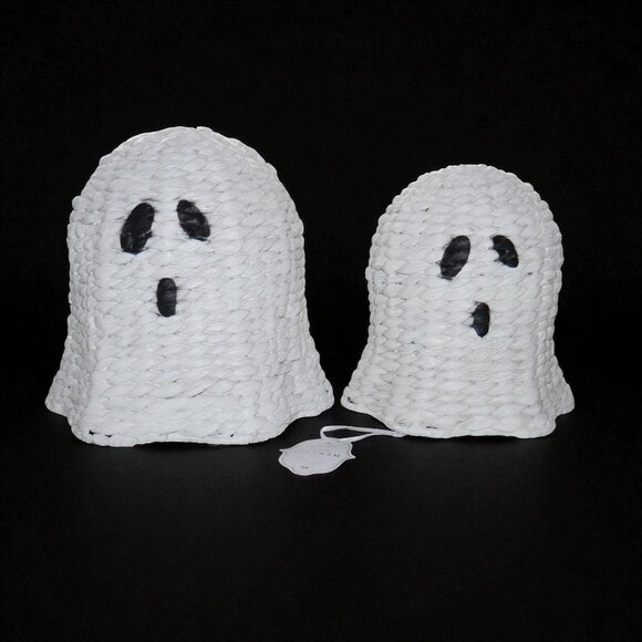 2 White Wicker Nesting Ghosts 11” & 9” Halloween BOO Ghost Set Duo NEW - Picture 9 of 10